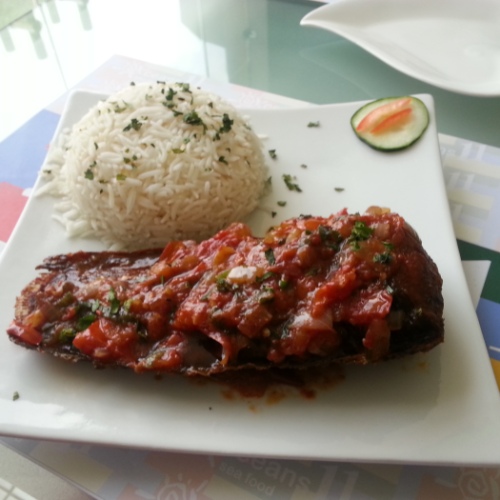 Rice + Grilled Catfish in Hot Tomato Sauce